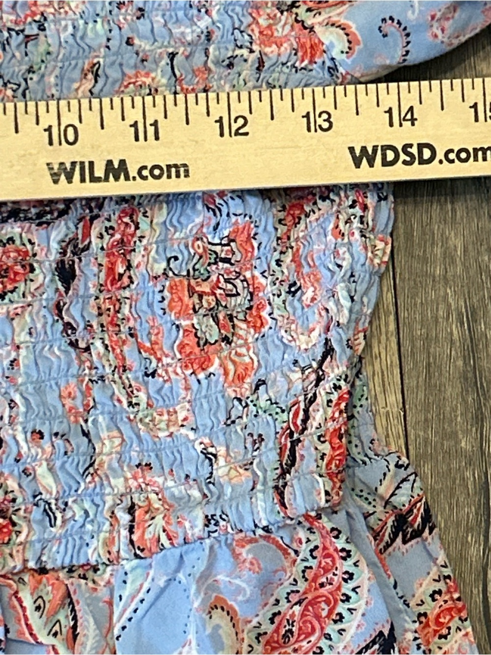 Mi Ami Boho Paisley Smocked Peplum Top Blue Coral Puff Sleeve XL - Picture 5 of 9
